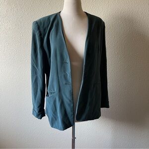 Vintage 90s jones New York silk green blazer jacket women’s s. 10